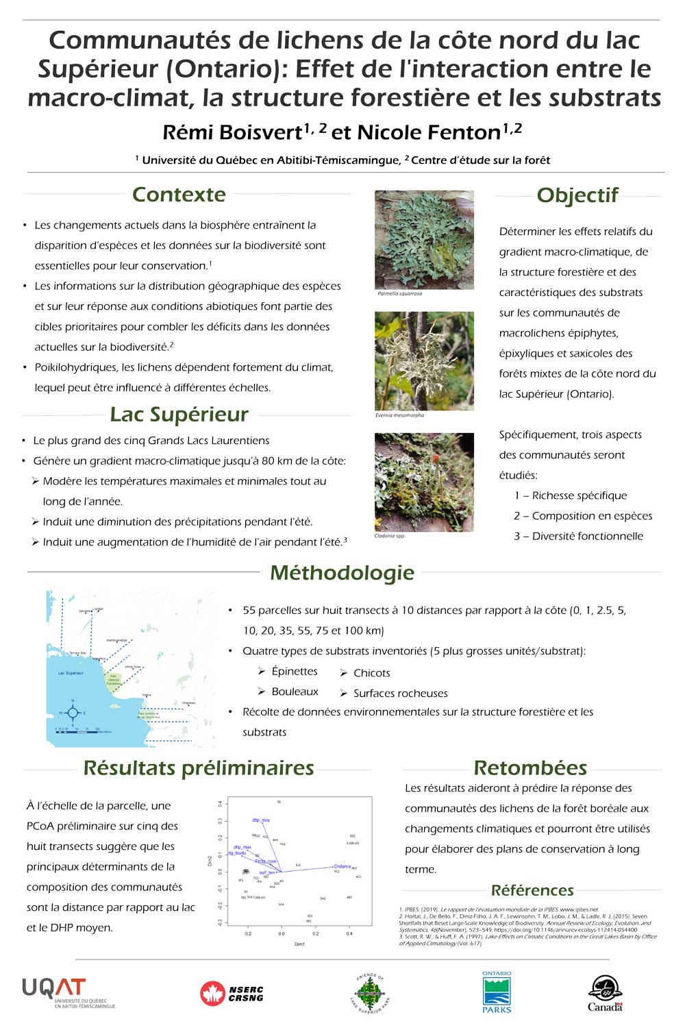Communautés de lichens de la côte nord du lac Supérieur (Ontario): Effet de l'interaction entre le macro-climat, la structure forestière et les substrats